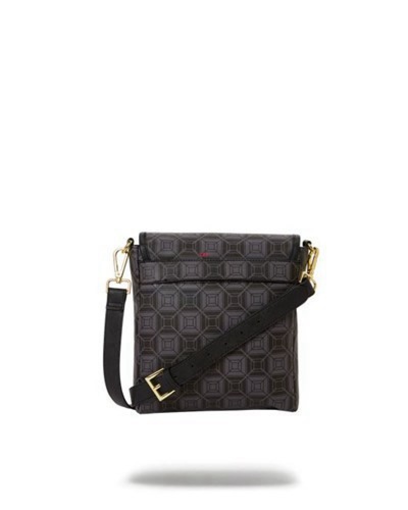 Black Sprayground Obsidian Stunner A.I.6 Sandflower Collab Large Crossbody Bags | 96204-KDFX