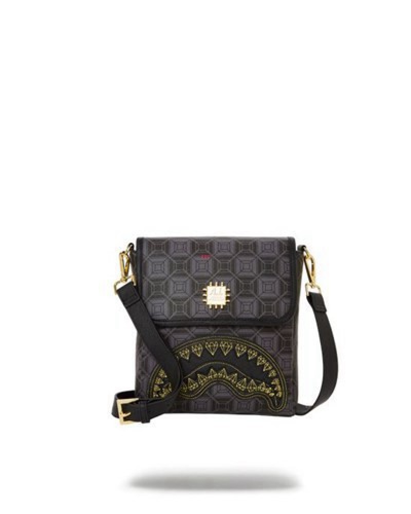 Black Sprayground Obsidian Stunner A.I.6 Sandflower Collab Large Crossbody Bags | 96204-KDFX