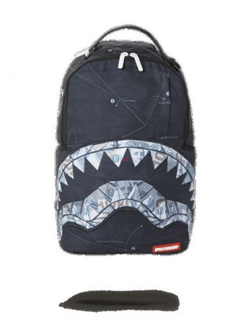 Black Sprayground Origami Shark (One Of One) Backpacks | 49762-YACJ