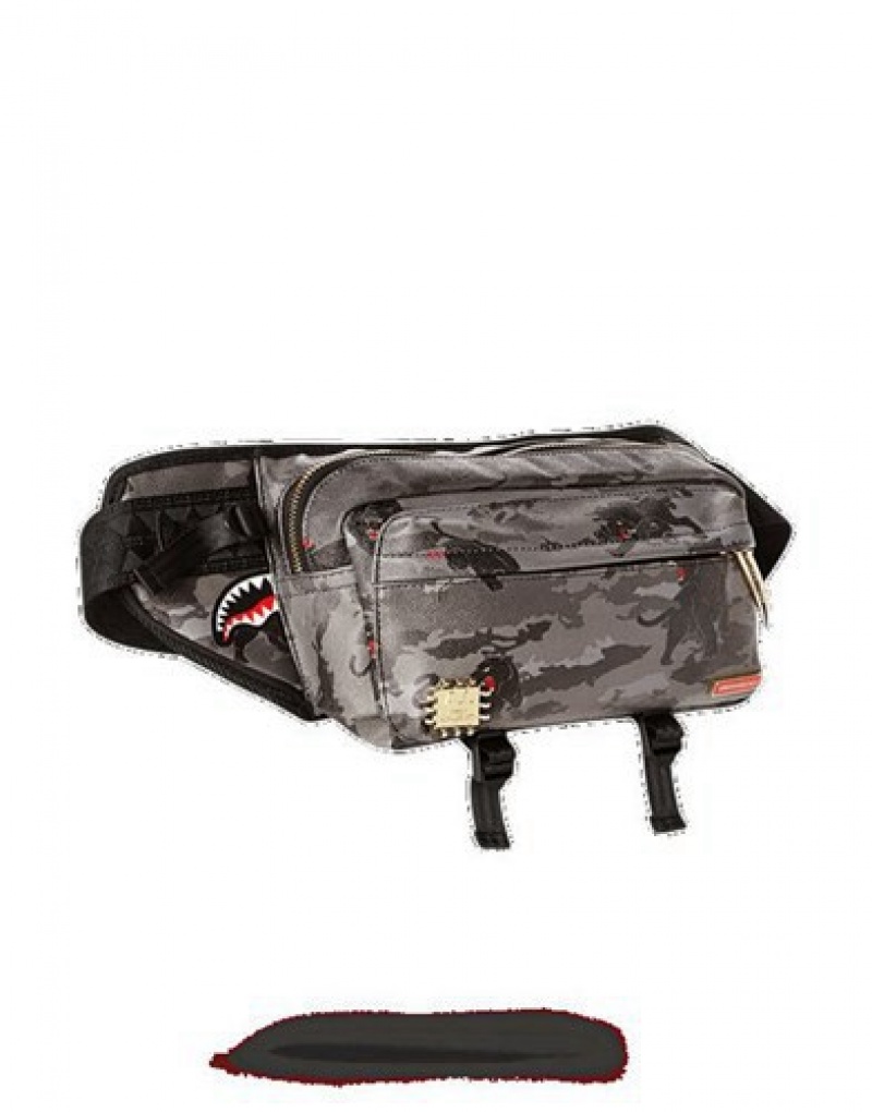 Black Sprayground Panthera Camo Crossbody Bags | 49831-IMOU