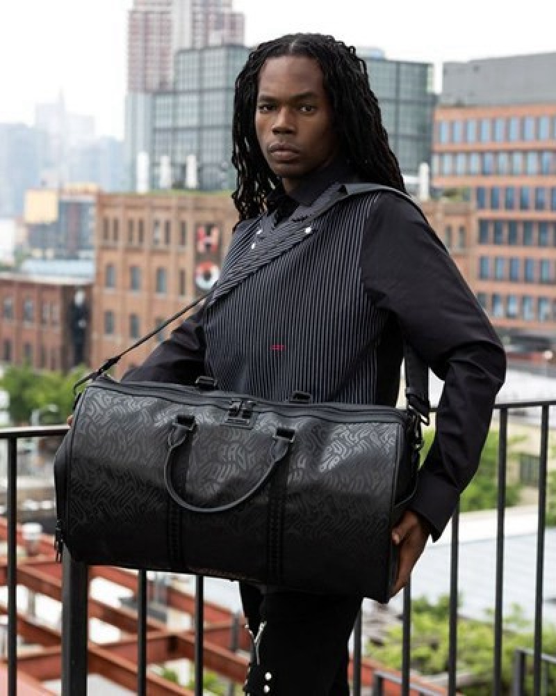 Black Sprayground Private Jet Duffle Bags | 61987-AWGM