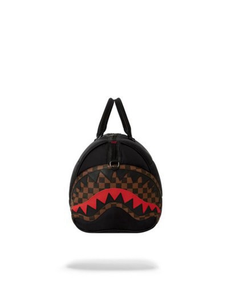 Black Sprayground Puffer Shark Vail Flex Duffle Bags | 96318-JUPZ