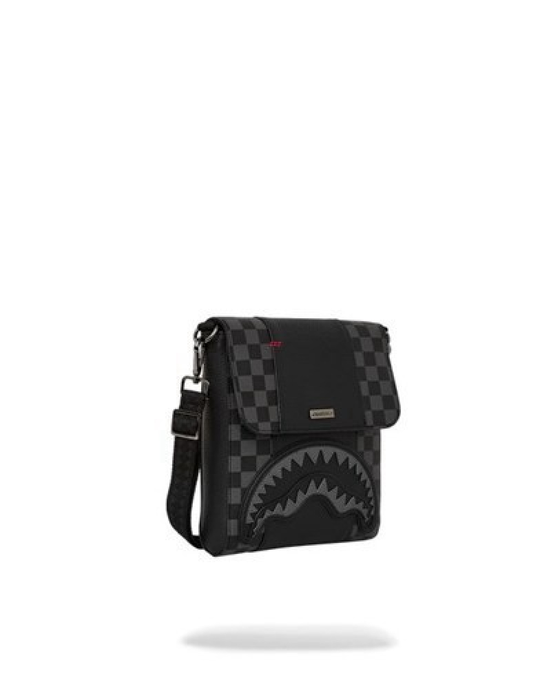 Black Sprayground Raceway Shadow Phantom Messenger Crossbody Bags | 54120-MHNW