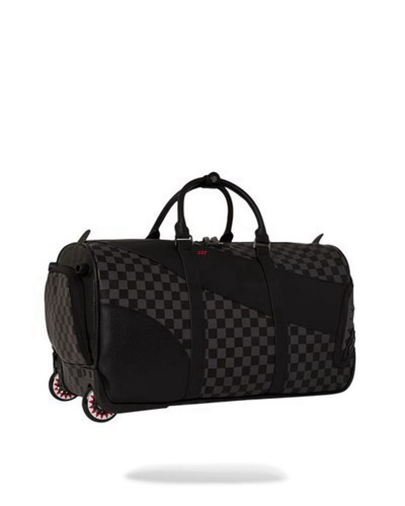 Black Sprayground Raceway Shadow Phantom Wheely Duffle Bags | 78961-LFHI