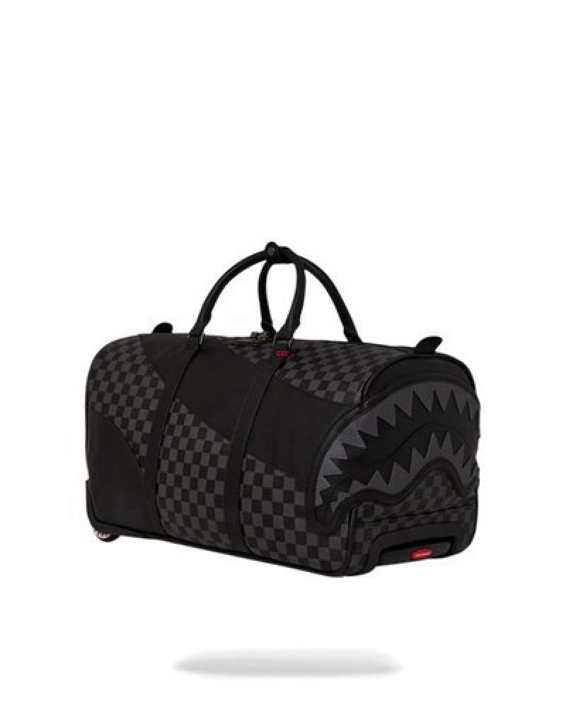 Black Sprayground Raceway Shadow Phantom Wheely Duffle Bags | 78961-LFHI