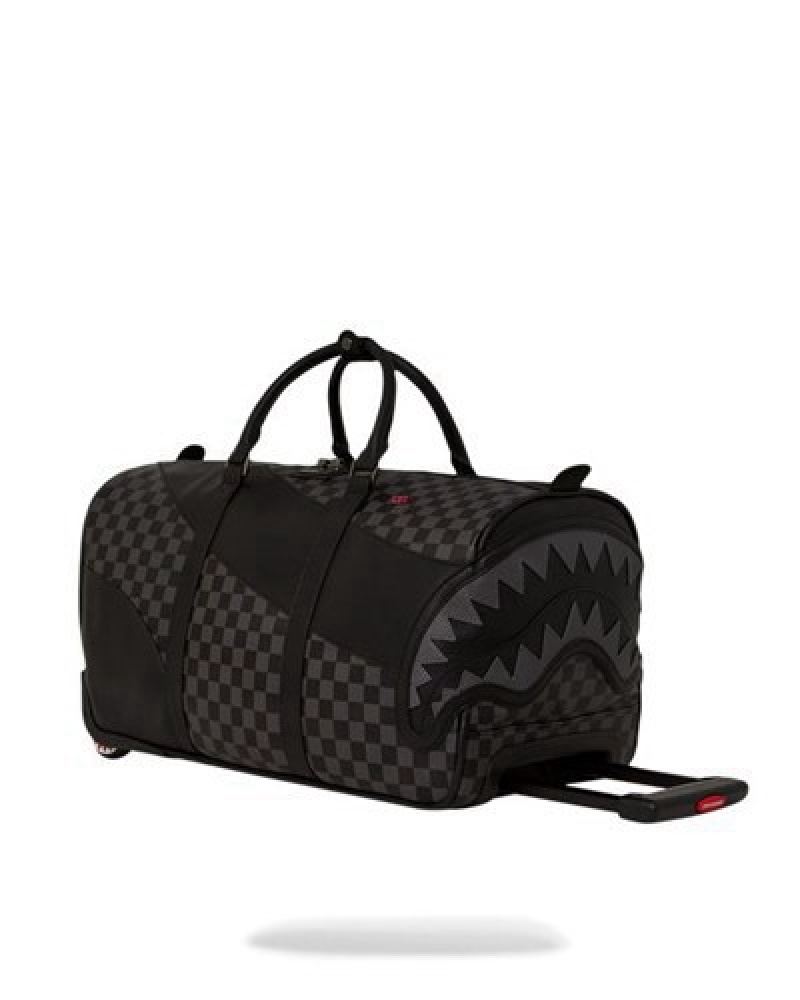 Black Sprayground Raceway Shadow Phantom Wheely Duffle Bags | 78961-LFHI