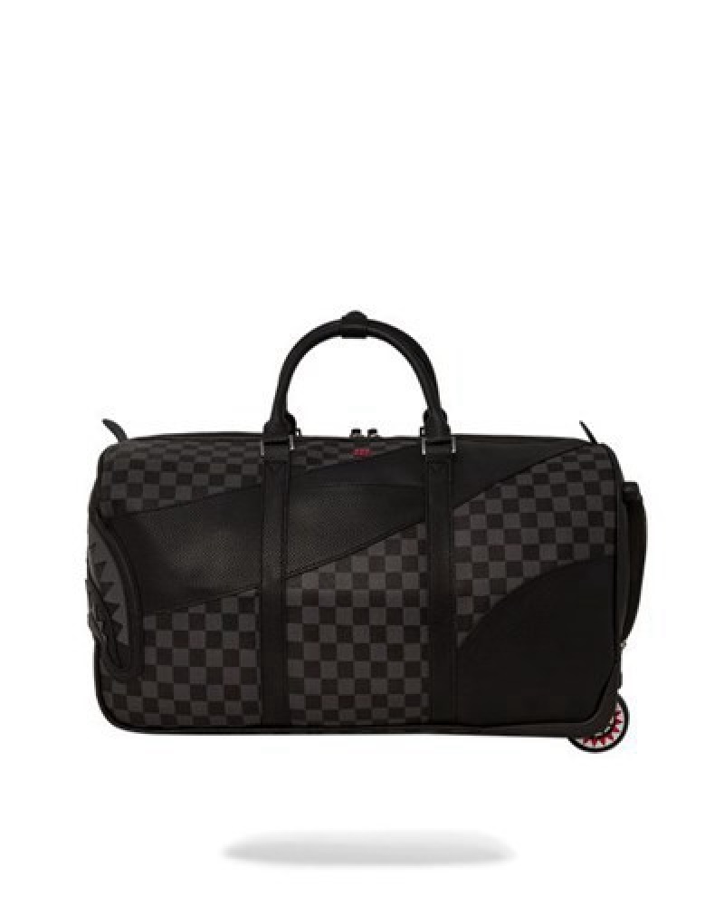 Black Sprayground Raceway Shadow Phantom Wheely Duffle Bags | 78961-LFHI