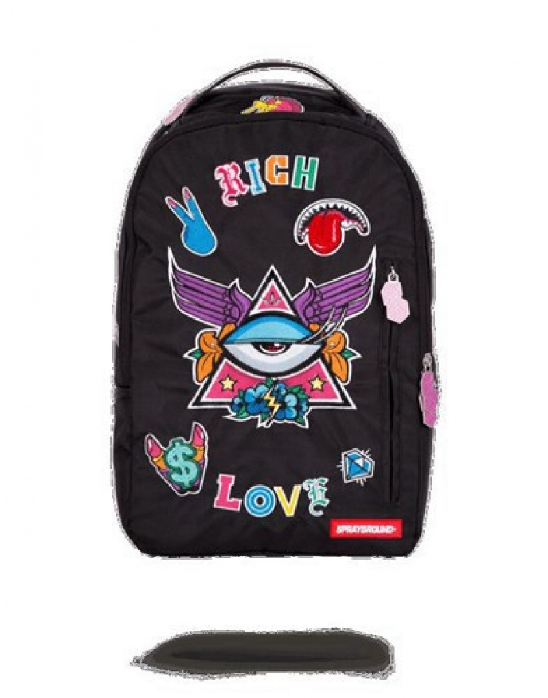 Black Sprayground Rich Love Backpacks | 75932-CMQZ