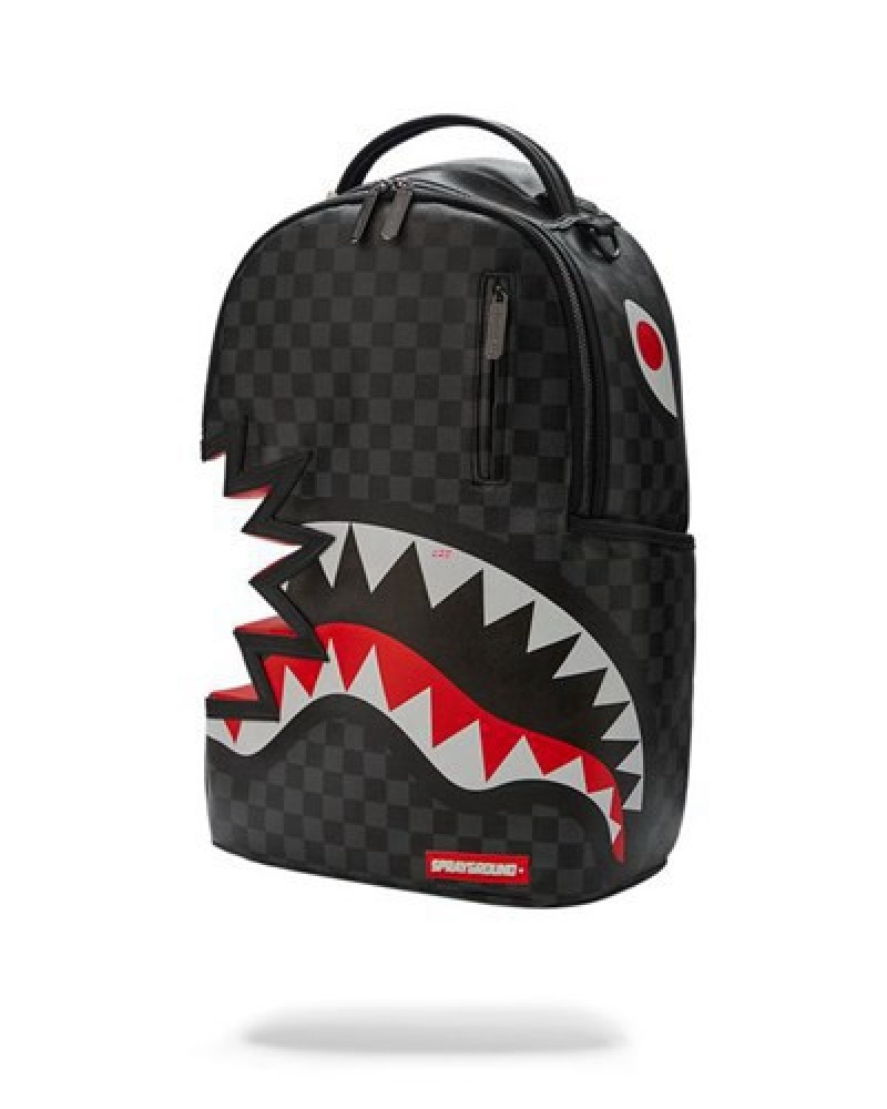 Black Sprayground Shark Bite Sharks In Paris Gray (Dlxv) Backpacks | 96257-PLJC