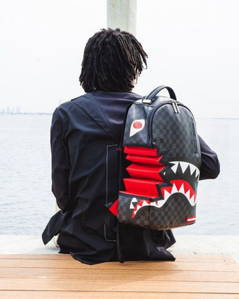 Black Sprayground Shark Bite Sharks In Paris Gray (Dlxv) Backpacks | 96257-PLJC