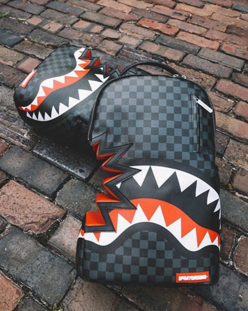 Black Sprayground Shark Bite Sharks In Paris Gray (Dlxv) Backpacks | 96257-PLJC