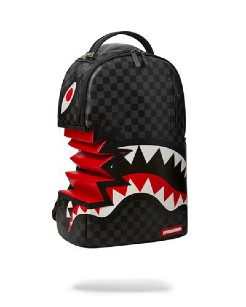 Black Sprayground Shark Bite Sharks In Paris Gray (Dlxv) Backpacks | 96257-PLJC