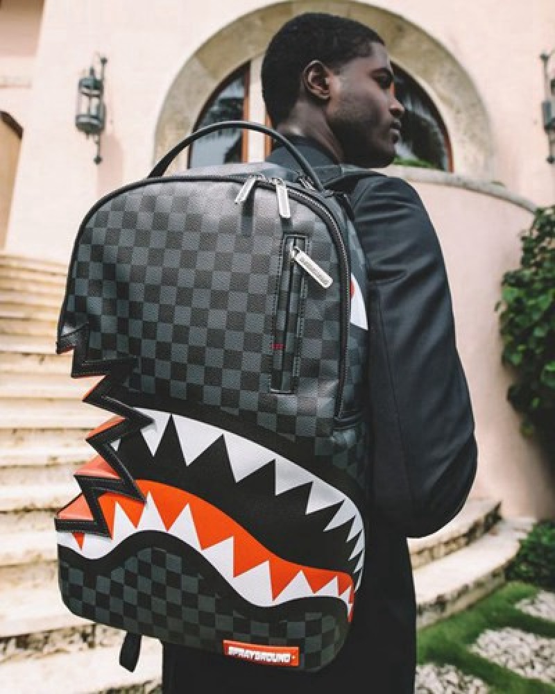 Black Sprayground Shark Bite Sharks In Paris Gray (Dlxv) Backpacks | 96257-PLJC