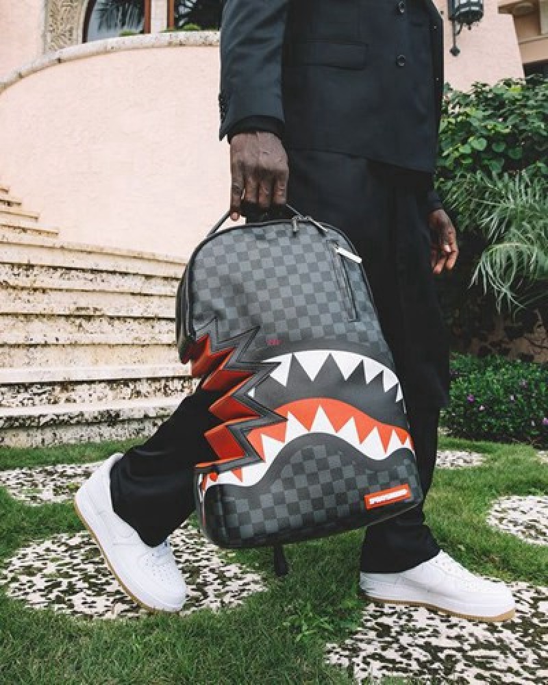 Black Sprayground Shark Bite Sharks In Paris Gray (Dlxv) Backpacks | 96257-PLJC