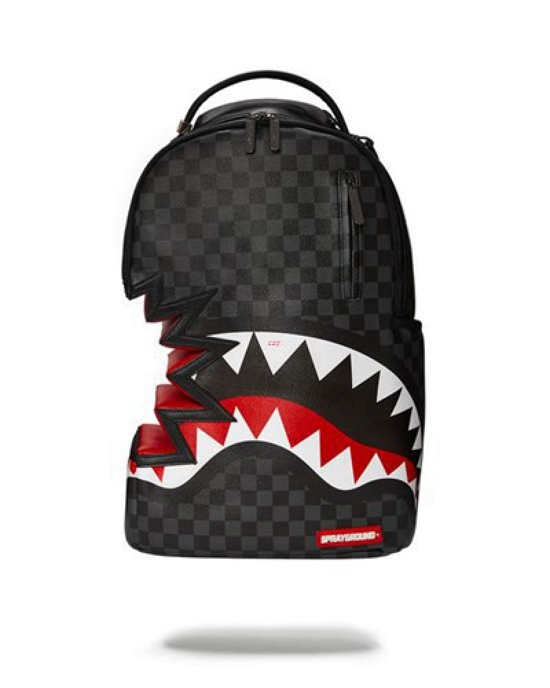 Black Sprayground Shark Bite Sharks In Paris Gray (Dlxv) Backpacks | 96257-PLJC