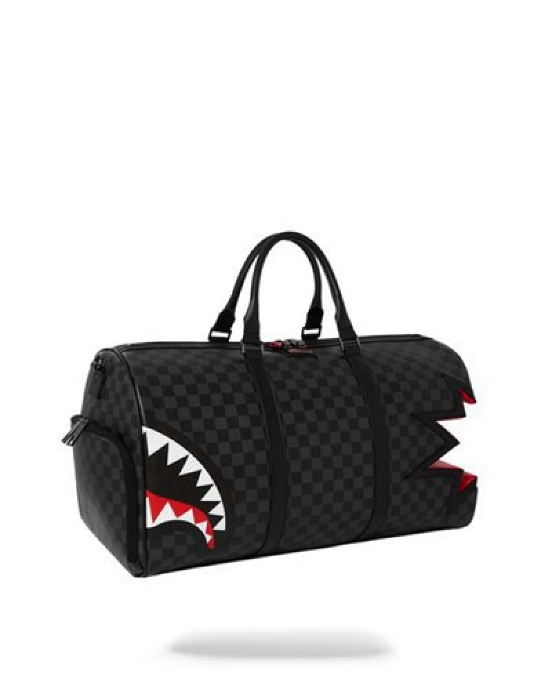 Black Sprayground Shark Bite Sharks In Paris Gray Duffle Bags | 42680-MCEN