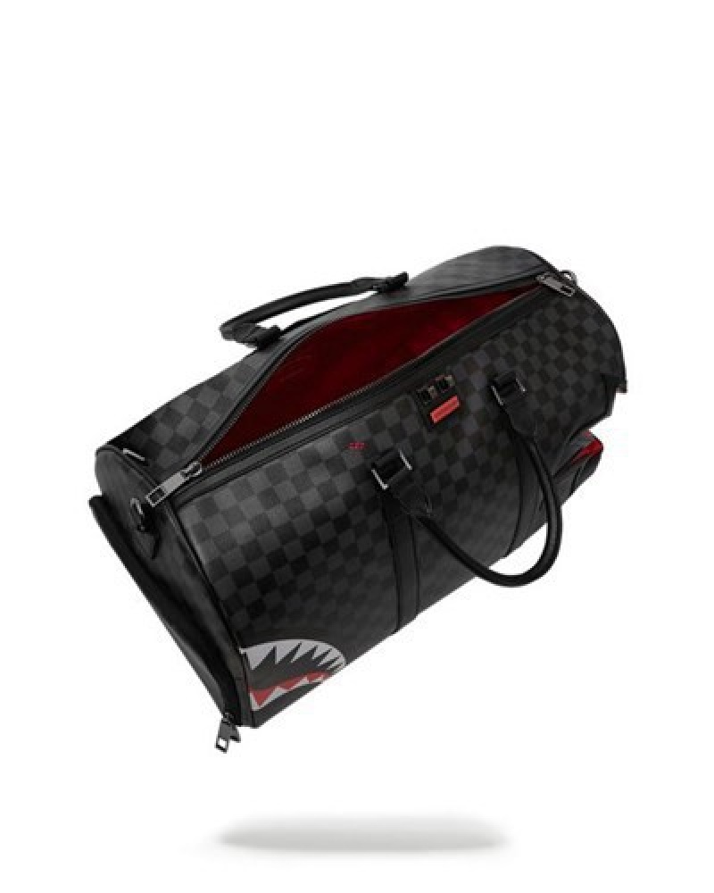 Black Sprayground Shark Bite Sharks In Paris Gray Duffle Bags | 42680-MCEN