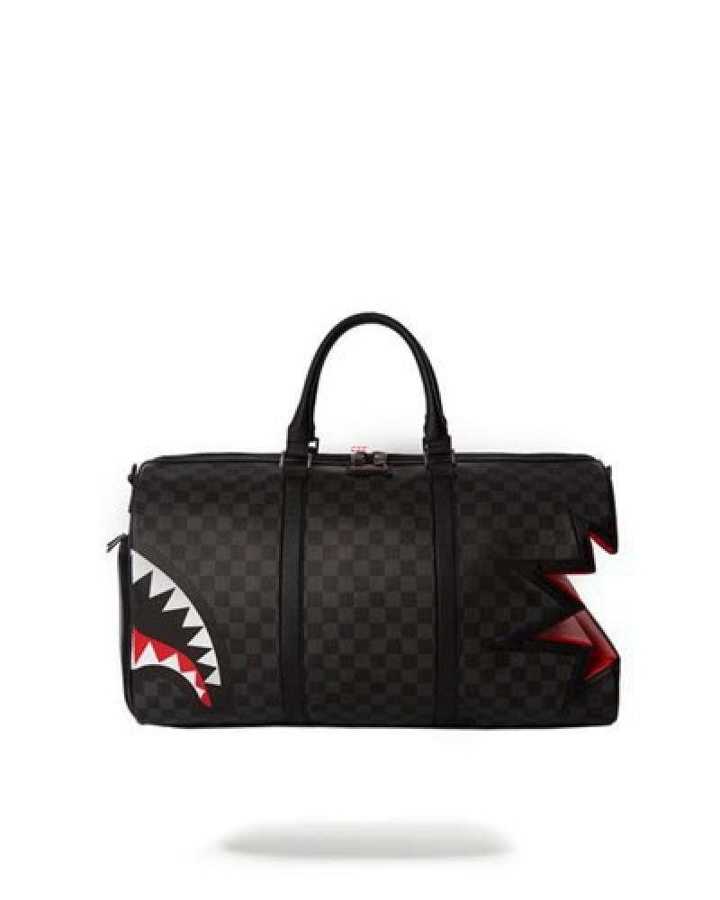 Black Sprayground Shark Bite Sharks In Paris Gray Duffle Bags | 42680-MCEN