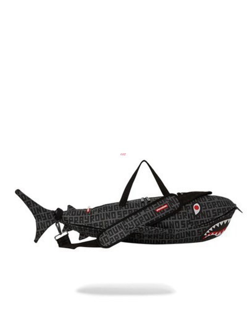 Black Sprayground Sharkfinity Stealth Pilot Shark Shape Duffle Bags | 26803-LVPN