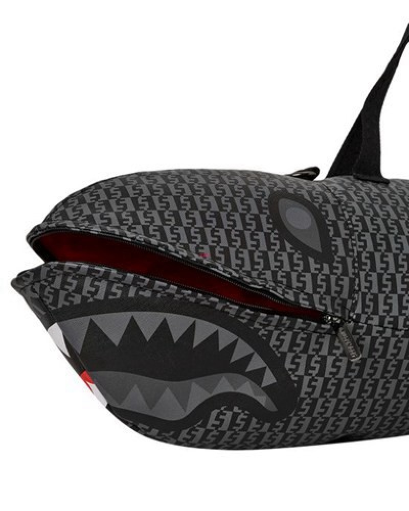 Black Sprayground Sharkfinity Stealth Pilot Shark Shape Duffle Bags | 26803-LVPN