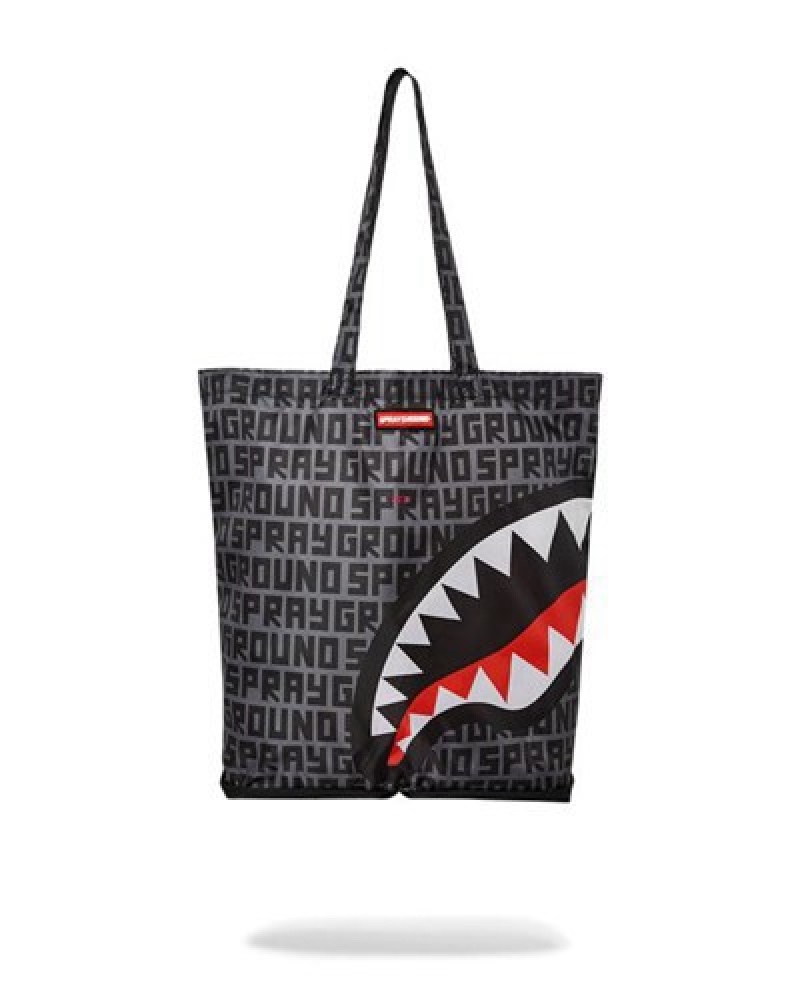 Black Sprayground Sharkfinity Stealth Pilot Packable Tote Bags | 86543-XEHO