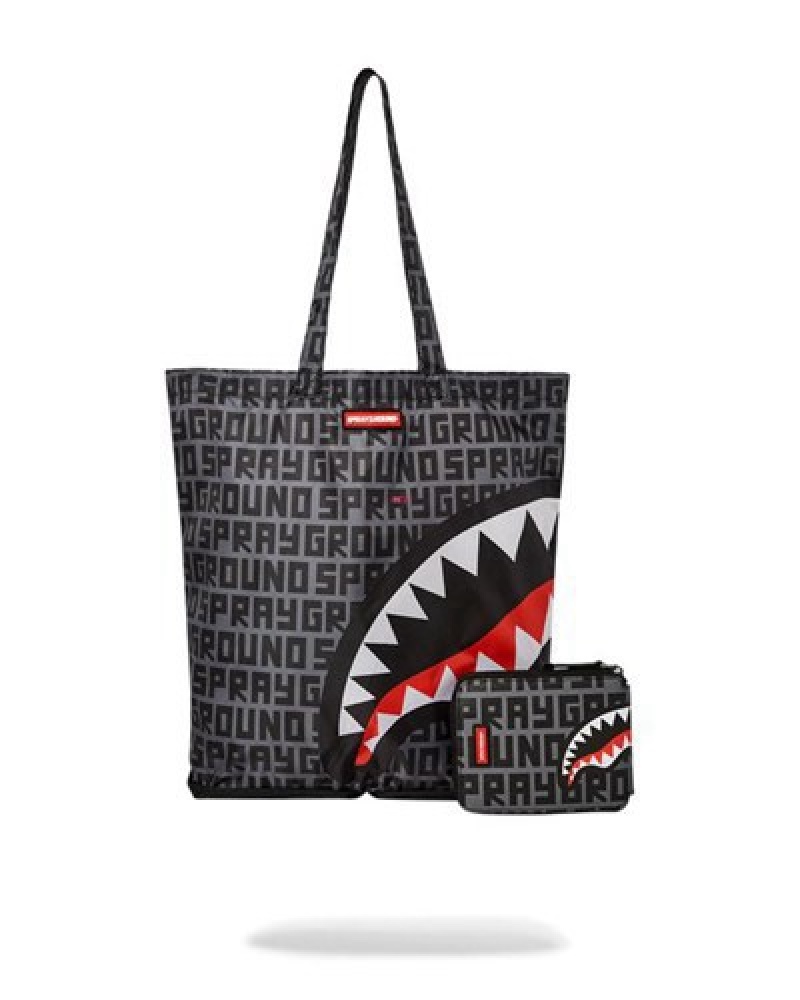 Black Sprayground Sharkfinity Stealth Pilot Packable Tote Bags | 86543-XEHO