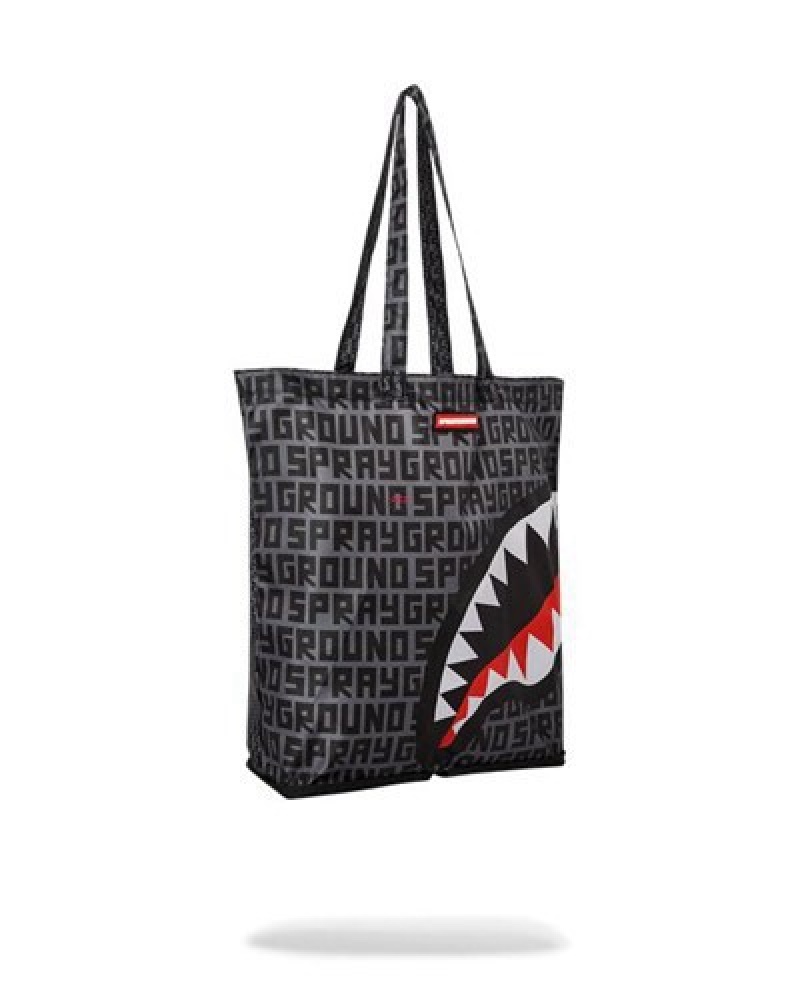 Black Sprayground Sharkfinity Stealth Pilot Packable Tote Bags | 86543-XEHO