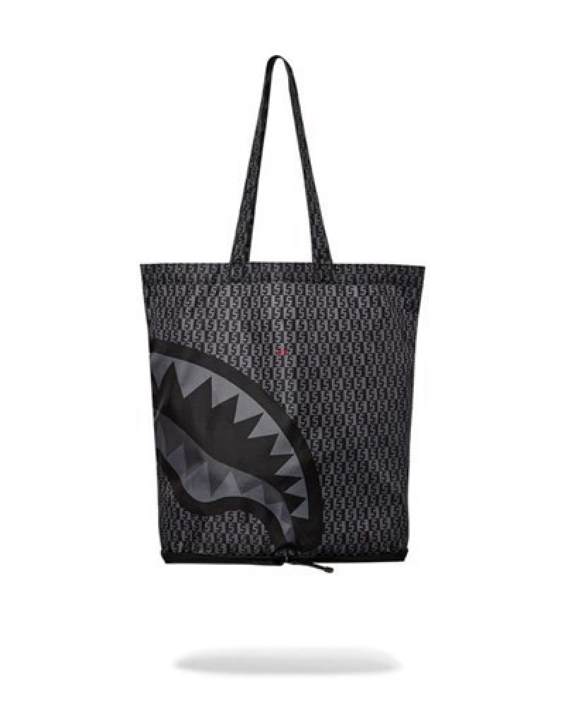 Black Sprayground Sharkfinity Stealth Pilot Packable Tote Bags | 86543-XEHO