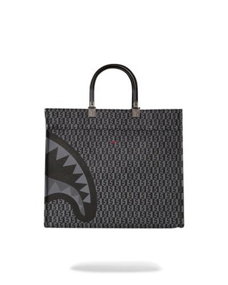 Black Sprayground Sharkfinity Stealth Pilot Tortuga Tote Bags | 76905-QXVW