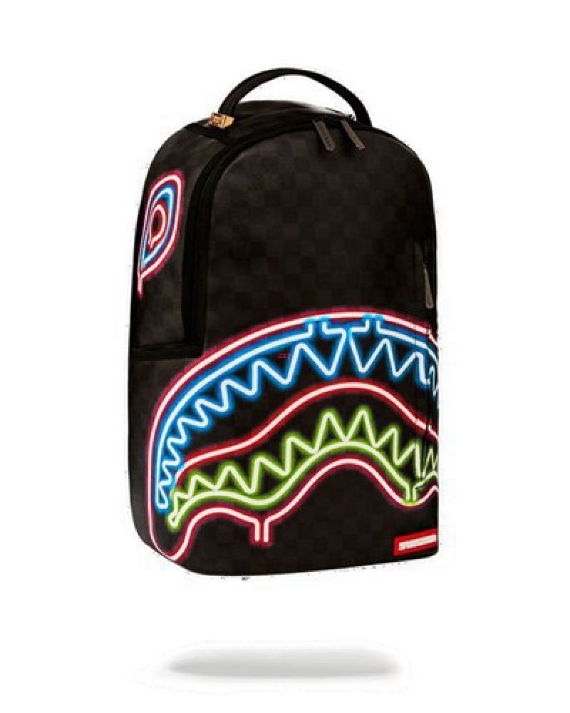 Black Sprayground Sharks In Paris Glow (Dlxv) Backpacks | 38015-FRBJ