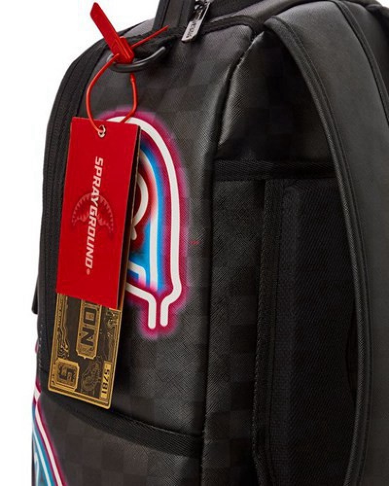 Black Sprayground Sharks In Paris Glow (Dlxv) Backpacks | 38015-FRBJ