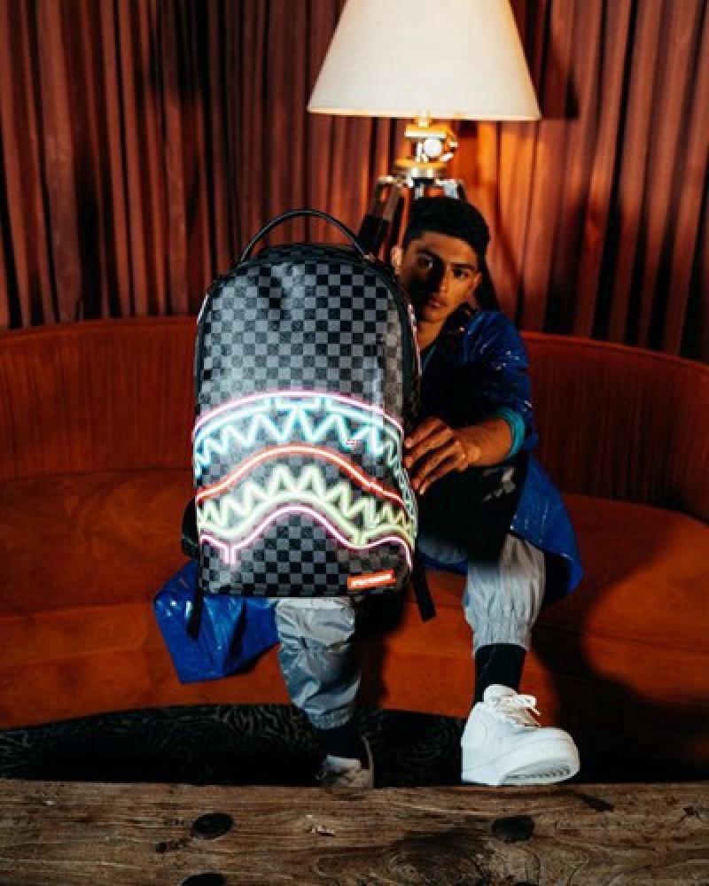 Black Sprayground Sharks In Paris Glow (Dlxv) Backpacks | 38015-FRBJ