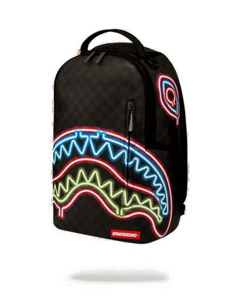 Black Sprayground Sharks In Paris Glow (Dlxv) Backpacks | 38015-FRBJ