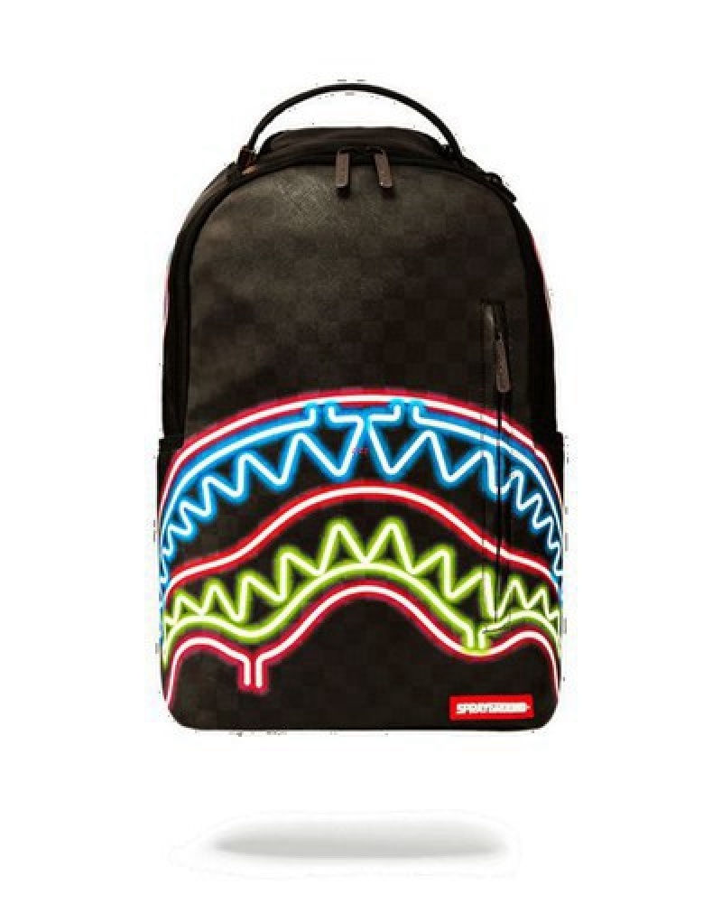 Black Sprayground Sharks In Paris Glow (Dlxv) Backpacks | 38015-FRBJ