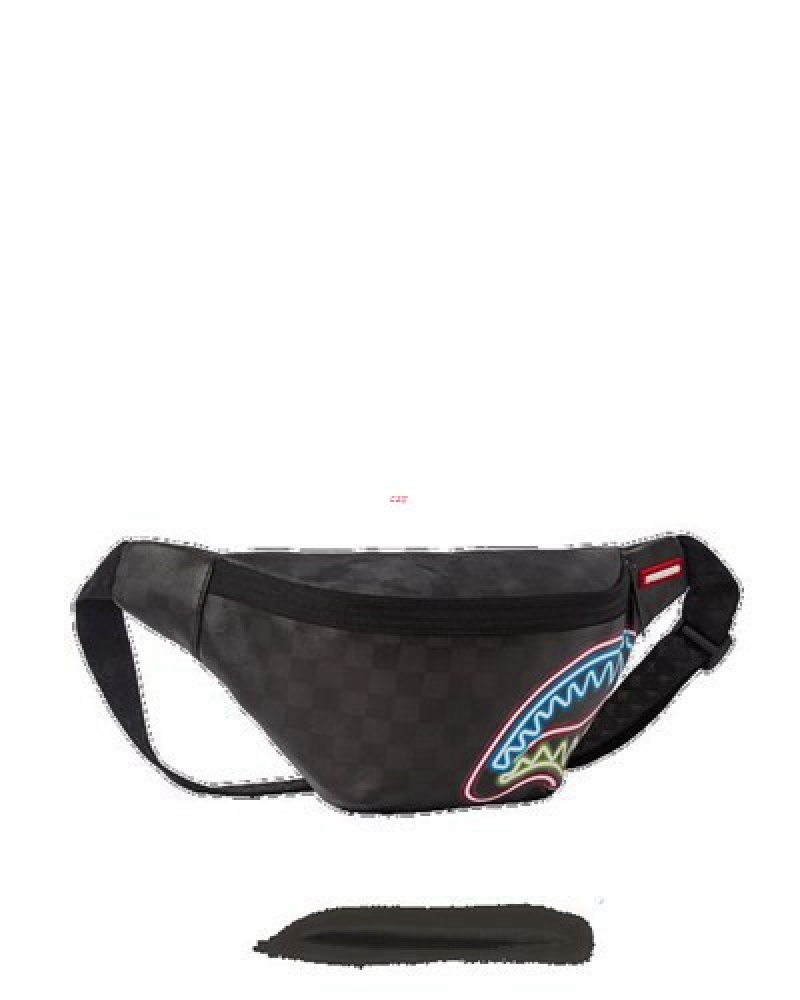 Black Sprayground Sharks In Paris Glow Savvy Crossbody Bags | 04962-PGTY