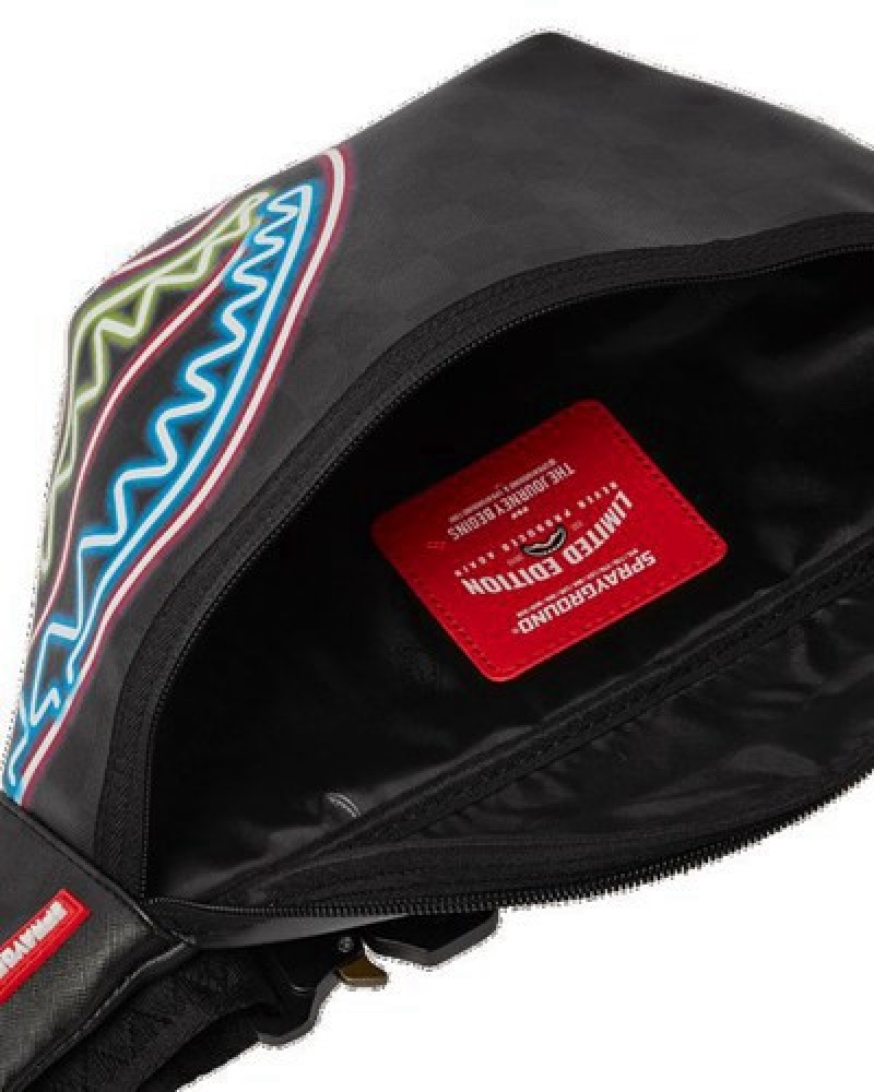 Black Sprayground Sharks In Paris Glow Savvy Crossbody Bags | 04962-PGTY