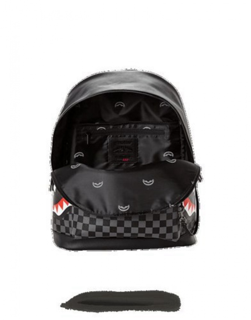 Black Sprayground Sharks In Paris ( CheckeEdition) Backpacks | 97208-PAVW