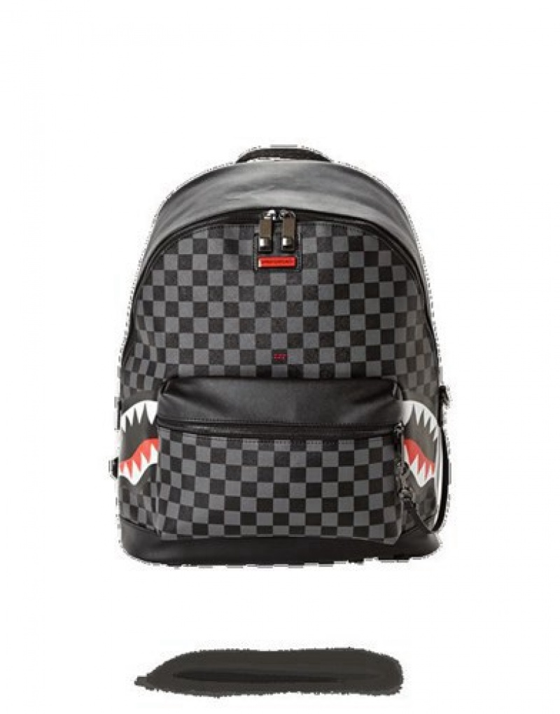 Black Sprayground Sharks In Paris ( CheckeEdition) Backpacks | 97208-PAVW