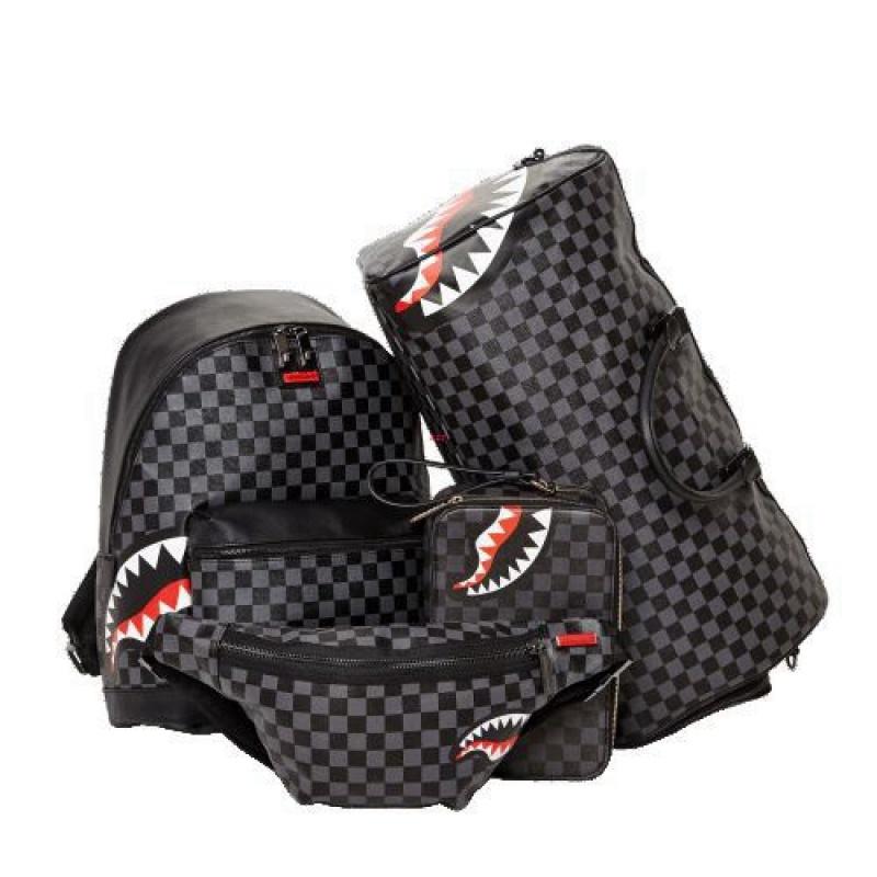 Black Sprayground Sharks In Paris ( CheckeEdition) Crossbody Bags | 78540-KAON