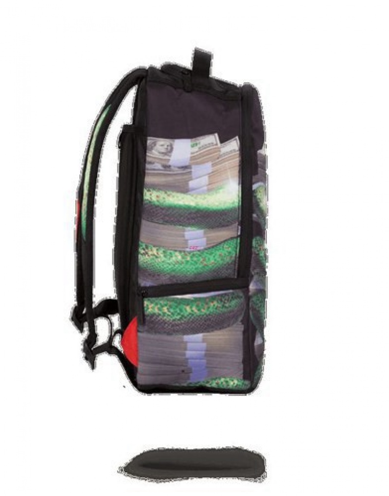 Black Sprayground Snake Stacks Backpacks | 04872-EBRO