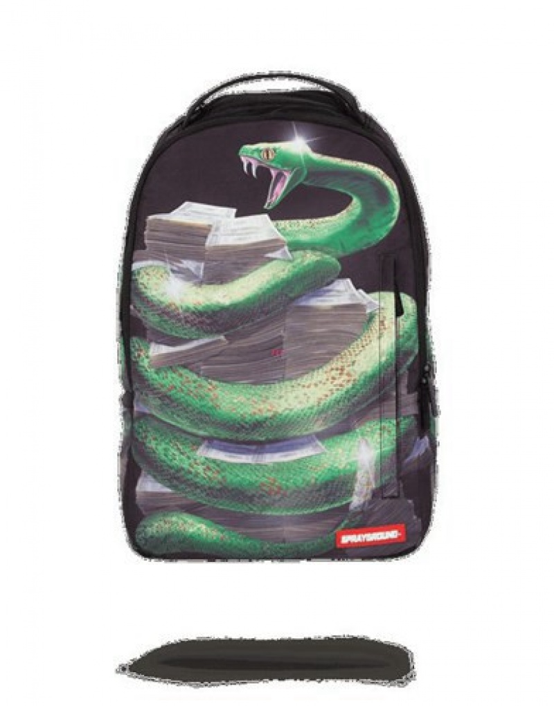 Black Sprayground Snake Stacks Backpacks | 04872-EBRO