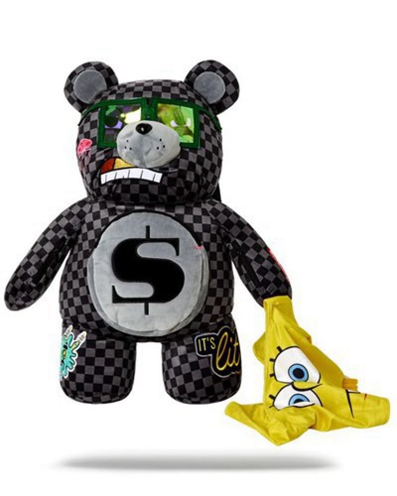 Black Sprayground Spongebob Moneybear Teddybear Backpacks | 35784-ZOBF