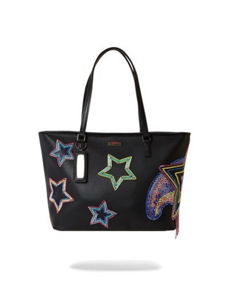 Black Sprayground Star Racer A.I.7 Sandflower Collab Beaded Tote Bags | 82746-TPCX