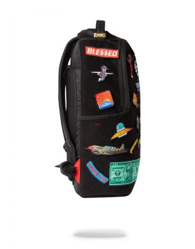 Black Sprayground The 32 Removable Patches Velcro Backpacks | 47186-FDUG