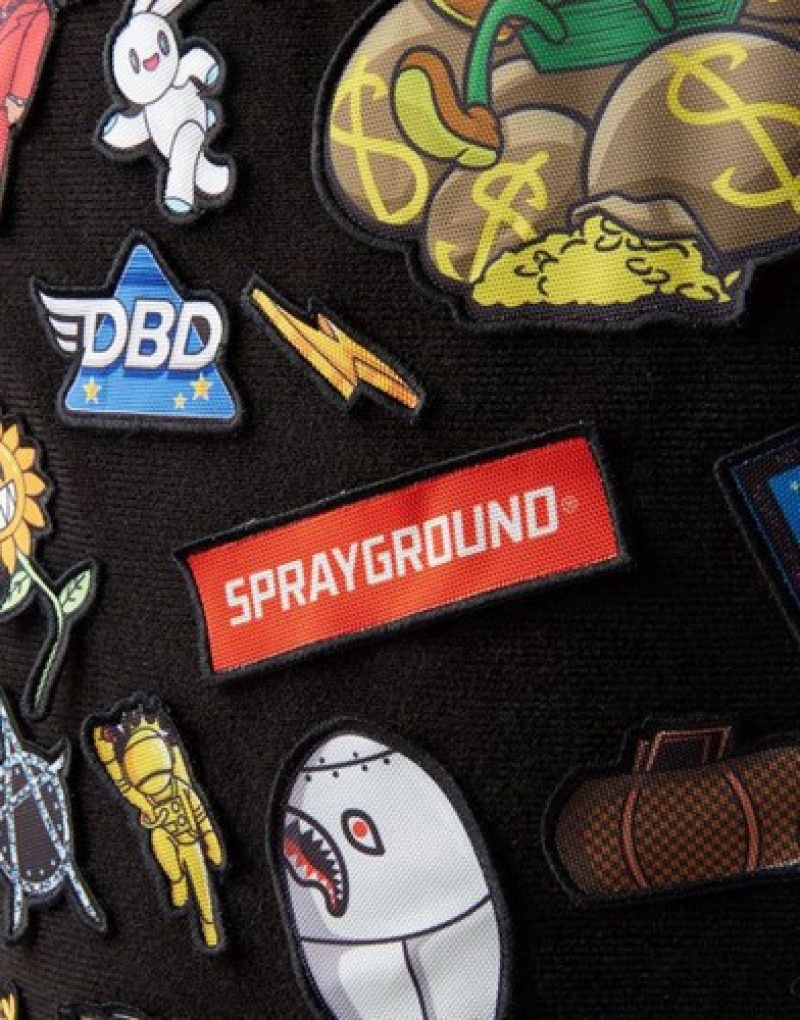 Black Sprayground The 32 Removable Patches Velcro Backpacks | 47186-FDUG