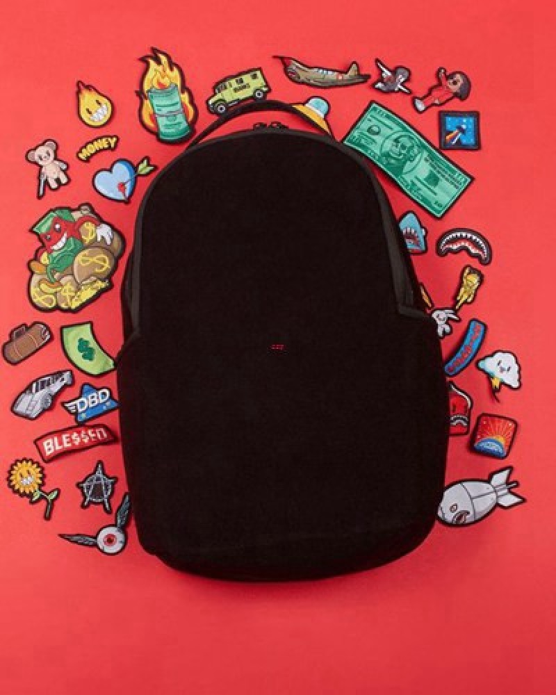 Black Sprayground The 32 Removable Patches Velcro Backpacks | 47186-FDUG