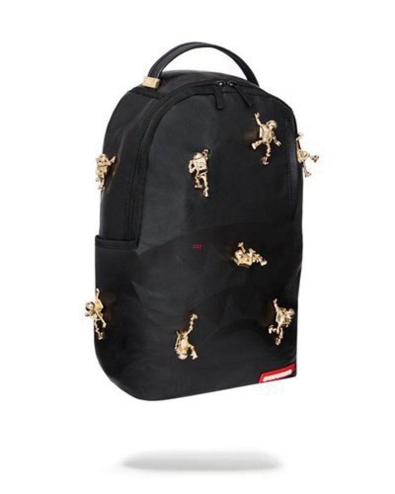 Black Sprayground The Lost In Space (10 3d Gold Metal Astronauts) Backpacks | 02967-HUKG