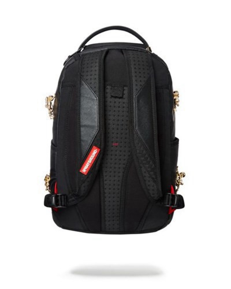 Black Sprayground The Lost In Space (10 3d Gold Metal Astronauts) Backpacks | 02967-HUKG