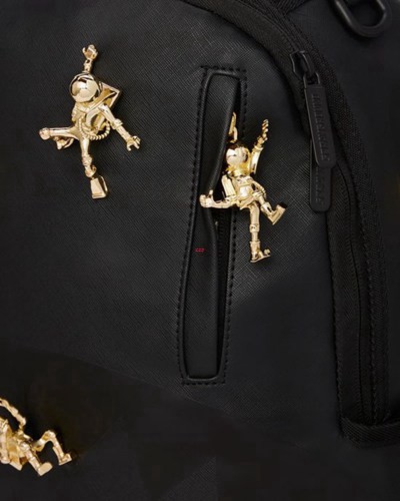 Black Sprayground The Lost In Space (10 3d Gold Metal Astronauts) Backpacks | 02967-HUKG