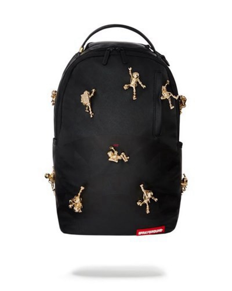 Black Sprayground The Lost In Space (10 3d Gold Metal Astronauts) Backpacks | 02967-HUKG